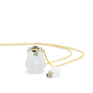 Natural Rock <b>Crystal</b> Essential Oil Bottle <b>Necklace</b> Gemstone Aromatherapy <b>Necklace</b> with <b>Gold</b> Chain - Product Image 4