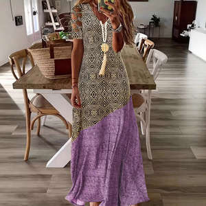 Dropshipping Shopify Robe midi à manches courtes à imprimé géométrique pour femmes grandes tailles, col en V, décontractée, été - Product Image 4