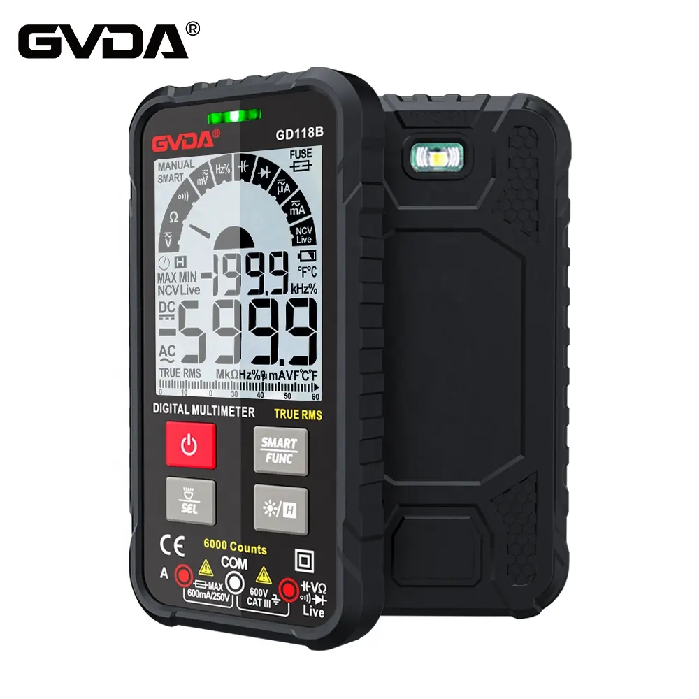 GVDA 6000 Conti Gamma di Auto NCV Intelligente Multimetro Tester AC DC Tensione di Capacità Ohm Hz Tester Ture RMS Multimetro Digitale