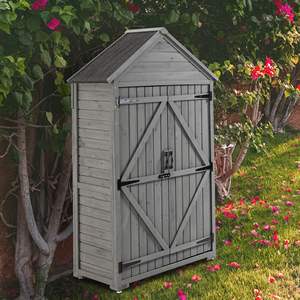 DB Outdoor <b>Garden</b> <b>Storage</b> Shed Farmhouse Design Wood 39.56x22.04 Inch With Shelves Latch Outdoor <b>Tool</b> Cabinet - Product Image 5