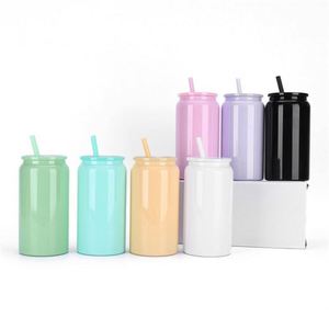 Jarra de cerveza de plástico de 16Oz en blanco de colores sólidos brillantes DIY al por mayor con tapa de plástico de colores para envoltura y vinilo UV DTF - Product Image 1