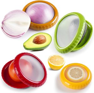 Silicone <b>Fruit</b> <b>Vegetable</b> Anti-Oxidation 4-Piece Manual Storage Container Avocado Saver Holder Reusable Fridge Storage - Product Image 3