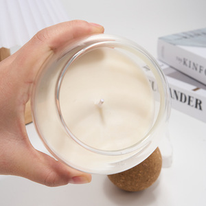 Bougie parfumée de parfum de pot en verre rond clair naturel sans fumée de cire de soja de Borosilicate élevé avec le support de couvercle de liège - Product Image 3