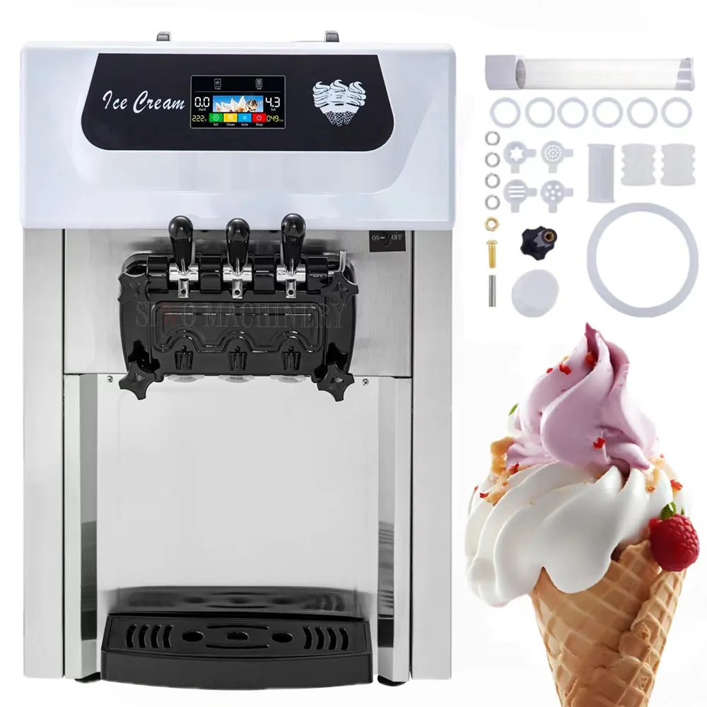 En iyi yumuşak dondurma makinesi çift kompresör ve ön soğutma fonksiyonu ile 2200W ve saatte hava pompası 20-28L dondurma makinesi