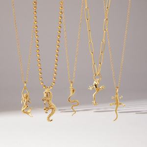 Nouvelle Série Reptiles 2026 – Colliers en Chaîne Maillons en Acier Inoxydable Plaqué Or avec Pendentifs Sirène, Hippocampe, Serpent, Grenouille – Bijoux Europe - Product Image 1