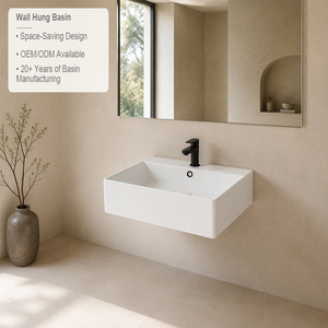 Vasque murale rectangulaire en céramique blanche, design moderne, logo personnalisé, pour projet de salle de bain - Product Image 2