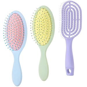 3 pz spazzola a pettine per capelli morbidi per donna uomo e bambino per capelli bagnati districanti con manico in ABS lisci e ricci colorati - Product Image 1