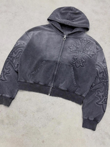 <span class=keywords><strong>Felpa</strong></span> <span class=keywords><strong>con</strong></span> Cappuccio Gotica <span class=keywords><strong>Oversize</strong></span> da Uomo in Cotone 100% <span class=keywords><strong>con</strong></span> <span class=keywords><strong>Zip</strong></span>, Ricamo Personalizzato, Effetto Vintage Acid Wash e Distressed, Stile Opiumcore - Vendita all'Ingrosso - Product Image 3