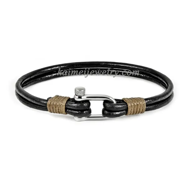 Wholesale Western Stylish Shackle Multi Black Fashion Leather Bracelets Braid For European Style