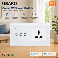 Interrupteur mural tactile intelligent WiFi UBARO 3 gangues et prise universelle Tuya Smart Life compatible avec Alexa Google Assistant Home