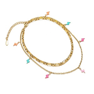 Breloque en émail Éclair |   Pendentif en acier inoxydable plaqué or PVD 18 carats pour la fabrication de bijoux DIY (bracelets, colliers) - Product Image 3
