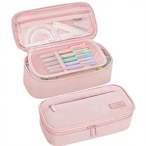 Estuche para lápices de gran capacidad con cremallera para útiles escolares y de oficina, unisex, color rosa - Product Image 1
