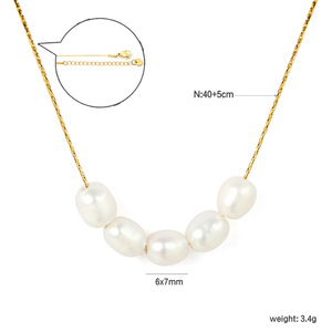 สร้อยคอไข่มุกน้ำจืดธรรมชาติสแตนเลสเกรด AA ดีไซน์เรขาคณิต สำหรับใส่ทุกวัน เครื่องประดับโซ่คล้องคอ - Product Image 2