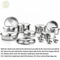 Ensemble d'ustensiles de cuisine en acier inoxydable 304 sans graisse, pot de cuisson et casserole avec coquetiers pour la cuisine à domicile, 21 pièces
