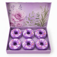 Coffret de 6 bombes de bain personnalisées en forme de donut, parfum rose et citronnelle, 60g, hydratantes et aromatiques, avec motif tourbillon nuage violet, en boîte cadeau OEM