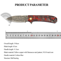 Couteau pliant Premium VG10 Core Damascus avec manche en fibre de carbone et roulement à billes pour activités de plein air, EDC et collection