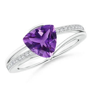 Bague de fiançailles en or jaune 14 carats plaqué rhodium, argent sterling 925, améthyste naturelle, trois pierres, pour mariage et fête - Product Image 5