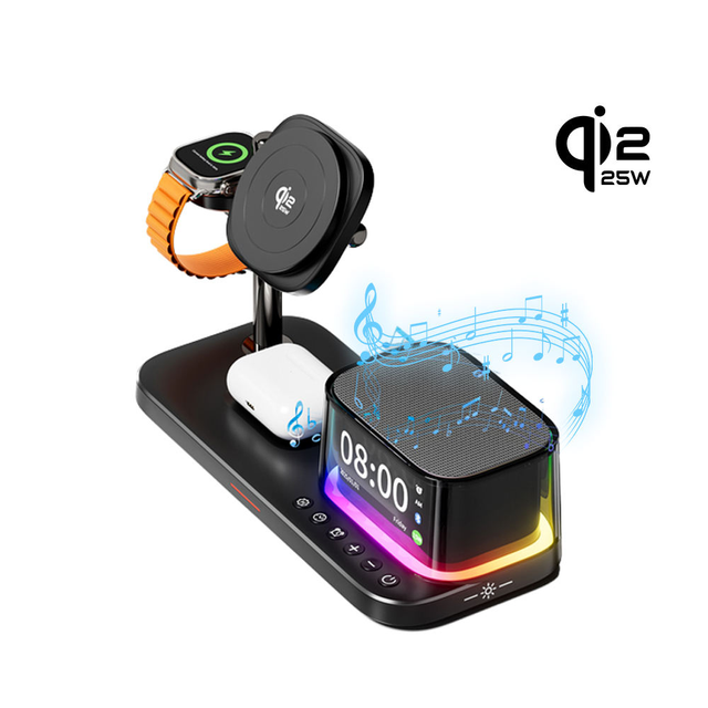 .2 25W Wireless Charger with BT Wireless Speaker Clock 4 in 1 Wireless Magnetic Fast Charging Charger for Iphone 17 Pro Max
