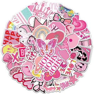 Adesivos estilo preppy rosa para dia dos namorados, 50 peças, presentes do dia dos namorados, rosa, laptop, computador, guarda-roupa, carro, skate, motocicleta