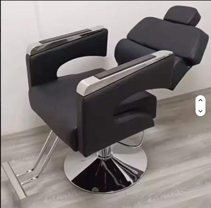 Sillón de Barbería Reclinable de Cuero con Bomba Hidráulica, Altura Ajustable, Color Negro y Dorado, Mueble de Salón para Hoteles y Salones de Belleza - Product Image 4