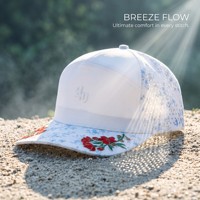 Casquette de golf blanche à motif floral, 6 panneaux, broderie dorée, perforée, snapback, visière incurvée, respirante, pour streetwear homme et femme