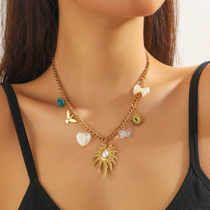 Moda exquisito Color Acero inoxidable chapado en oro colgante collar amor arco Shell cereza Cruz elegante temperamento joyería - Product Image 1