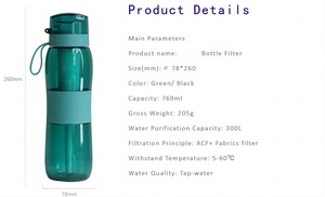 Botella de Agua Filtrada Portátil de 500 ml con Filtro de Carbón Activado para Acampar, Hacer Senderismo, Beber en Emergencias - Product Image 4