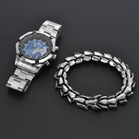OYA Designer Charm Edelstahl Schwarz Sport Quarzuhren Armbänder 2PCS Set Modeschmuck für Herren