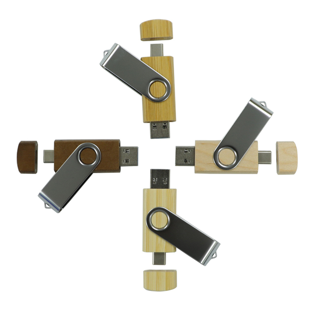 High Quality 2 in 1 Type C Usb Flash Drive Wooden Pen Drive 2.0 3.0 4GB 8GB 16GB Pendrive 32GB 64GB 128GB Wood Usb Flash Drive
