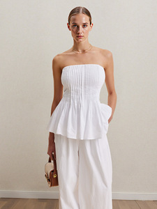 All'ingrosso abiti femminili 2025 moda ufficio <span class=keywords><strong>donna</strong></span> vestito estivo 2 pezzi <span class=keywords><strong>donna</strong></span> senza spalline Top Casual Set pantaloni lunghi eleganti - Product Image 3