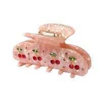 Pince à cheveux coréenne tendance pour femme, en acétate, incrustée de diamants, motif cerise, pour queue de cheval et chignon élégant, pince requin