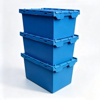 Bacs de rangement empilables en plastique bleu, caisses industrielles robustes pour la logistique d'entrepôt