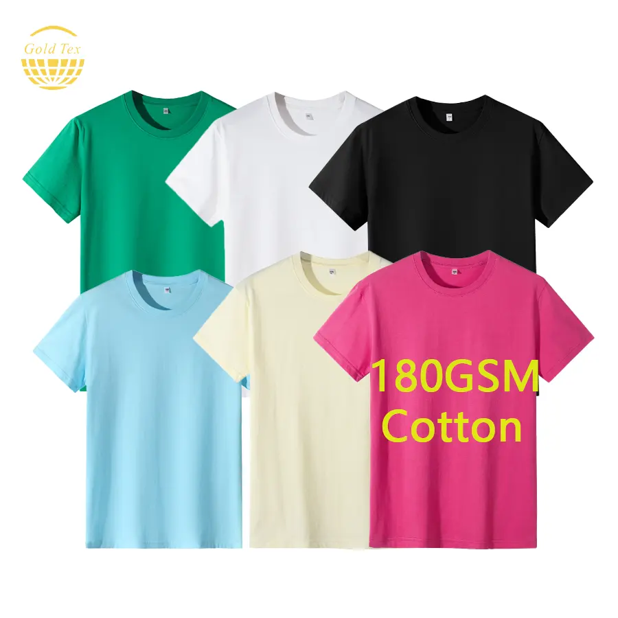 Camiseta esportiva lisa para homens de 180 gramas de algodão verão de alta qualidade com gola redonda