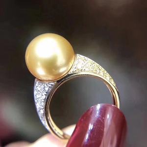 Anillo de Oro de 18K Chapado en Oro Amarillo con Cuentas Redondas de 12-11mm de Luz Intensa, Anillo de Oro de Agua de Mar Extremadamente Concentrado, Comparable a los Anillos de Perlas - Product Image 4