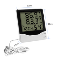 Thermomètre hygromètre numérique à grand écran LCD pour intérieur et extérieur avec horloge, mémoire des valeurs maximales et minimales et fil externe