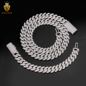 Chaîne cubaine en argent 925 plaqué <span class=keywords><strong>or</strong></span> <span class=keywords><strong>blanc</strong></span> avec moissanite ronde de 13 mm, chaîne cubaine pour <span class=keywords><strong>homme</strong></span>, chaîne de rappeur, certifiée GRA, en stock aux États-Unis - Product Image 1