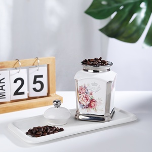 Máy Rửa Chén An Toàn Retro Sứ Lưu Trữ Container Bạc Trim Gốm Nhà Bếp Canister <span class=keywords><strong>Jar</strong></span> Cho Trà Đường Cà Phê <span class=keywords><strong>Creamer</strong></span> Chậu - Product Image 6
