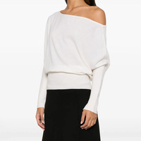 Pull-over en maille élégant et minimaliste en mélange de laine, col licou, manches chauve-souris, personnalisé pour femme - Collection Printemps