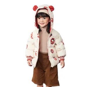 Cute Cats Printing Teddy Ears Girls' Winter Jacket White Duck Down Filling Down Jacket Coats Puffer Jacket For Children