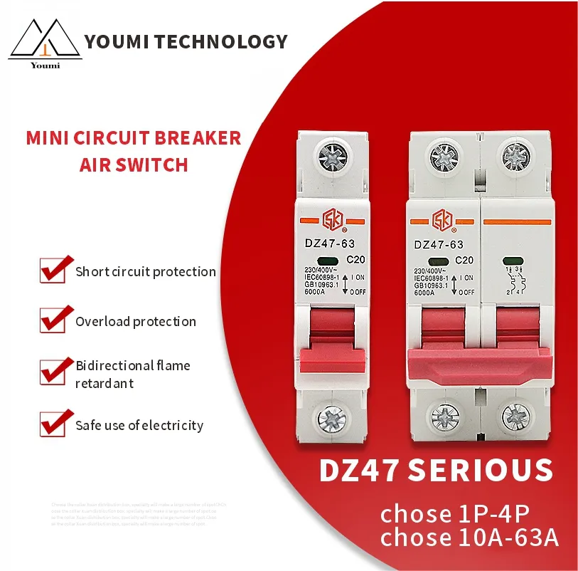 DZ47 230V 240V 50hz overload short-circuit protection small circuit breaker Residual current operation air switch