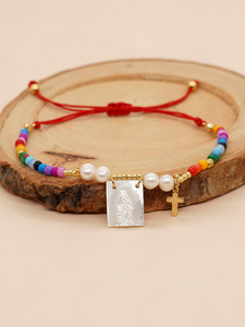 Pulseras Pequeñas de Cuentas de Colores GoXimang, Cuerda Roja, <span class=keywords><strong>Amistad</strong></span>, Cruz Dorada, Amuleto de la Virgen María, Joyería Cristiana, Teología - Product Image 5