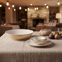 Ensemble d'assiettes à dîner et de bols à céréales en porcelaine céramique brillante, blanc crème, à bordure ronde à bandes, pour la restauration commerciale, empilables et peu encombrantes