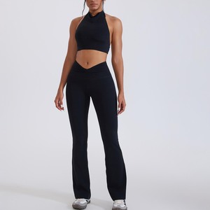 Conjunto de Yoga para Mujer con Cuello Halter, Hermosa Cintura Fruncida y Detalle de Torsión <span class=keywords><strong>en</strong></span> la Espalda, Suave como la Mantequilla, <span class=keywords><strong>El</strong></span>ástico <span class=keywords><strong>en</strong></span> 4 Direcciones y de Alta Elasticidad - Product Image 3
