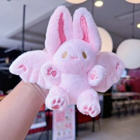 Porte-clés/Pendentif en peluche lapin volant mignon avec oreilles mobiles - Adorable lapin ailé en polyester et coton PP (Pendentif de sac à dos)