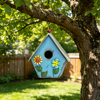 Nouvelle maison à oiseaux suspendue en métal rustique vintage avec motif floral, décoration de jardin extérieur