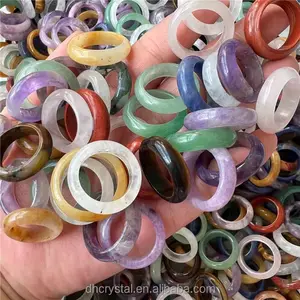 Wholesale Natural Carved Crystal Jewelry Mixed Quartz Crystal Circle Rings Precious Stones For Sale