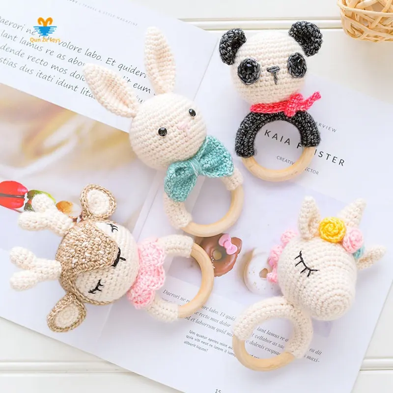 Yeni tasarım doldurulmuş hayvanlar sevimli Kawaii süper yumuşak örme tavşan Panda Unicorn ren geyiği bebek çıngırak tığ peluş oyuncaklar