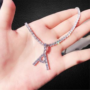 Meilleure Vente Personnalisé Plaqué Or Lettre Pendentif collier de Tennis, Diamant Initial Choker Collier Personnalisé Femmes Hommes - Product Image 4