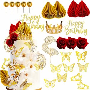 Set <span class=keywords><strong>de</strong></span> <span class=keywords><strong>Decoración</strong></span> <span class=keywords><strong>para</strong></span> Pastel <span class=keywords><strong>de</strong></span> 24 Piezas con Corona Dorada, Abanico <span class=keywords><strong>de</strong></span> Mariposas Doradas y Adornos <span class=keywords><strong>de</strong></span> Feliz <span class=keywords><strong>Cumpleaños</strong></span>, Kit <span class=keywords><strong>de</strong></span> Lujo <span class=keywords><strong>para</strong></span> <span class=keywords><strong>Cumpleaños</strong></span> <span class=keywords><strong>de</strong></span> Mujeres y Bodas - Product Image 1