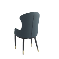 Chaise de salle à manger haut dossier rembourrée en cuir PU vert, pieds en fer doré, pour hôtel et banquet